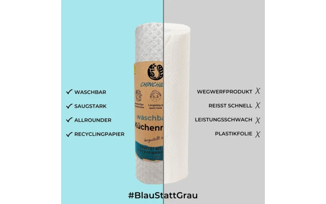 Chinchilla Waschbare Küchenrolle aus Holzzellulose und Baumwolle grau Chinchilla Waschbare Küchenrolle Aus Holzzellulose Und Baumwolle Grau -Campingausrüstung 599771 4445367